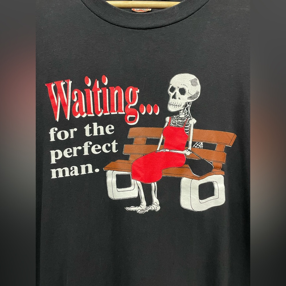 Vintage 80s Skull “Waiting…for the Perfect Man" American Screens Tee, Size L